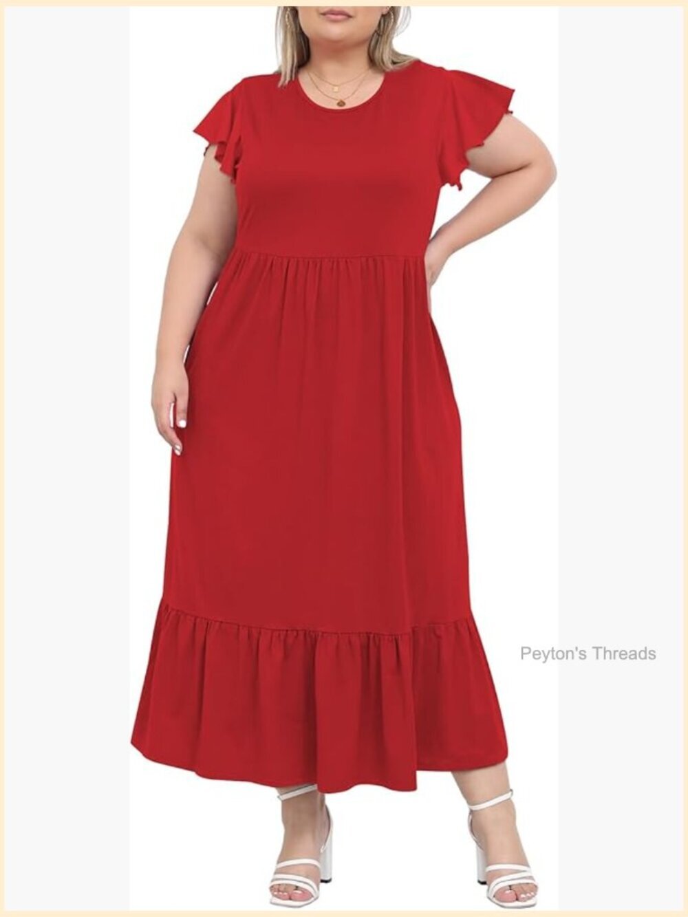 Plus Size Maxi Dress A-Line Crew Neck Ruffle Short Sleeve with Pockets Flowy